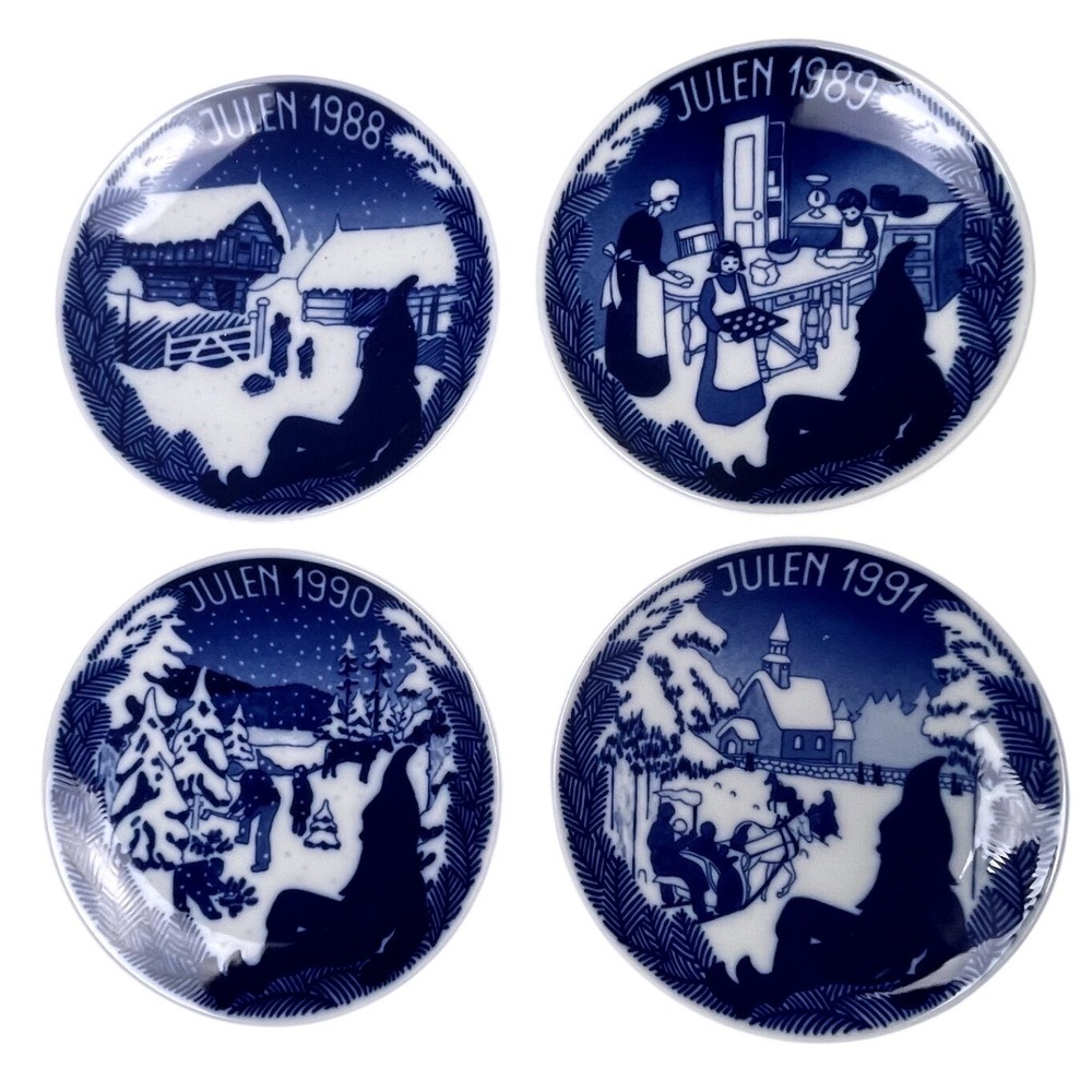 Porsgrund Norway Christmas Plates Set 1988 1989 1990 1991 Limited Edition Blue